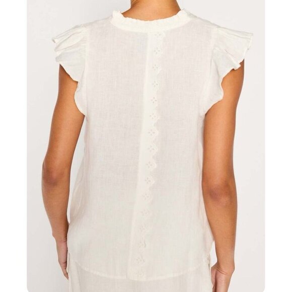 BROCHU WALKER woman’s Devan Sleeveless Linen Top White ruffles Size XS blouse - Picture 6 of 10